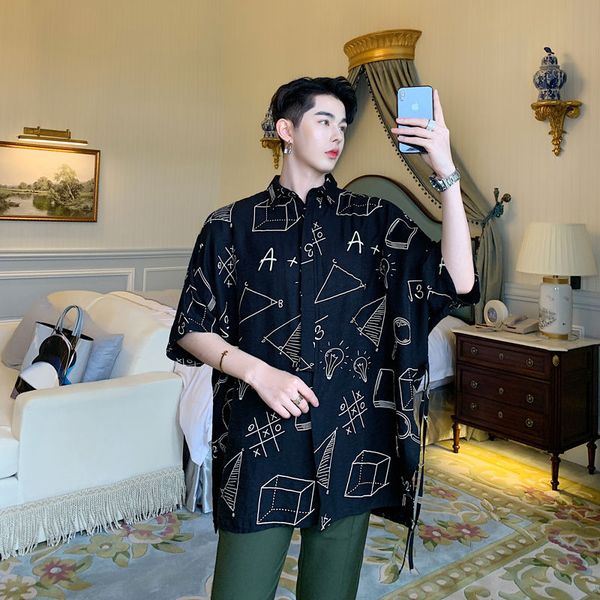men's casual shirts ewq / wear 2021 summer geometric pattern side lanyard design loose half sleeve oversize korean fashion shirt 9y1675, White;black
men's casual shirts ewq / wear 2021 summer geometric pattern side lanyard design loose half sleeve oversize korean fashion shirt 9y1675, White;black