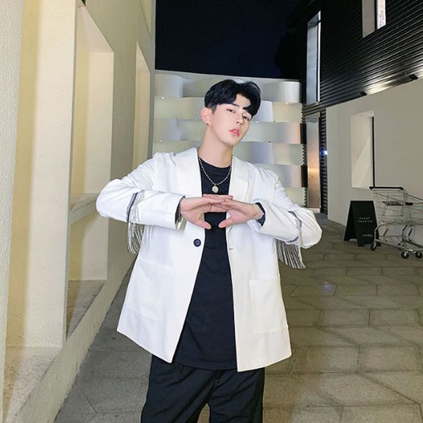 men metal tassel back slit casual suit coat outerwear male streetwear hip hop punk blazer jacket overcoat stage show clothes, Tan;black
men metal tassel back slit casual suit coat outerwear male streetwear hip hop punk blazer jacket overcoat stage show clothes, Tan;black