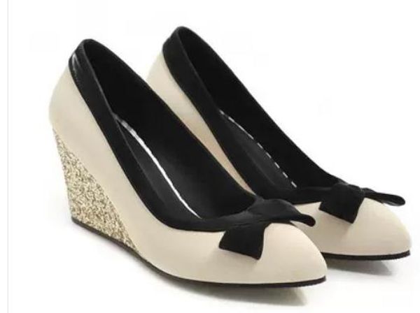 bowknot women's shoes in spring and autumn slope heel pointed end blue patchwork @39, Black
bowknot women's shoes in spring and autumn slope heel pointed end blue patchwork @39, Black