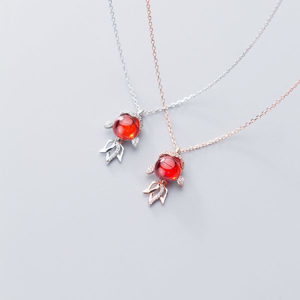925 sterling silver cute korean style little goldfish garnet crystal pendant necklace 44cm fashion jewelry for women lady gift
925 sterling silver cute korean style little goldfish garnet crystal pendant necklace 44cm fashion jewelry for women lady gift