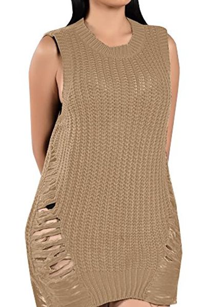 pxmoda women's side slit ripped knitting pullover loose sweater dress, Black;gray
pxmoda women's side slit ripped knitting pullover loose sweater dress, Black;gray