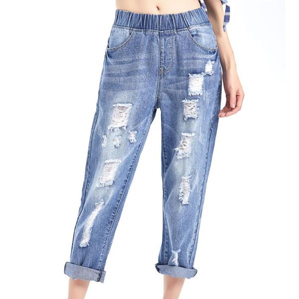 women plus size denim jeans 5xl elastic waist broken hole ripped boyfriend jeans casual ankle-length harem pants long trousers, Blue
women plus size denim jeans 5xl elastic waist broken hole ripped boyfriend jeans casual ankle-length harem pants long trousers, Blue