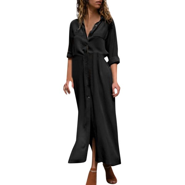 fashion summer dress female 2018 women's solid long sleeve casual loose v-neck button split hem long dress elbise robe vestidos, Black;gray
fashion summer dress female 2018 women's solid long sleeve casual loose v-neck button split hem long dress elbise robe vestidos, Black;gray