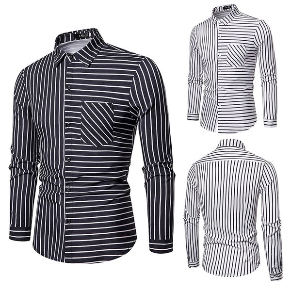 men's long sleeve pointed collar striped slim casual fashion trend simple versatile work shirt, White;black
men's long sleeve pointed collar striped slim casual fashion trend simple versatile work shirt, White;black