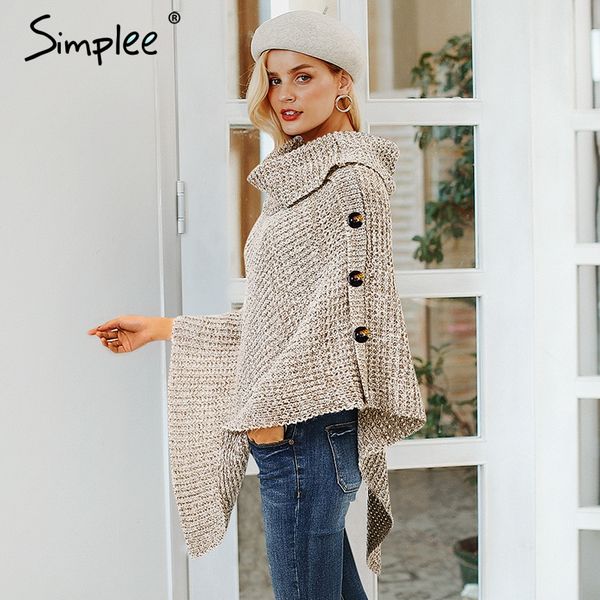 simplee elegant knitted turtleneck cloak sweater women button casual pullover 2018 autumn winter streetwear jumpers pull femme, White;black
simplee elegant knitted turtleneck cloak sweater women button casual pullover 2018 autumn winter streetwear jumpers pull femme, White;black