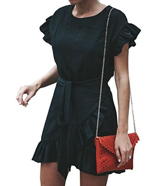 youxiua womens wrap ruffle dresses short sleeve casual party empire waist belts mini dress, Black;gray
youxiua womens wrap ruffle dresses short sleeve casual party empire waist belts mini dress, Black;gray
