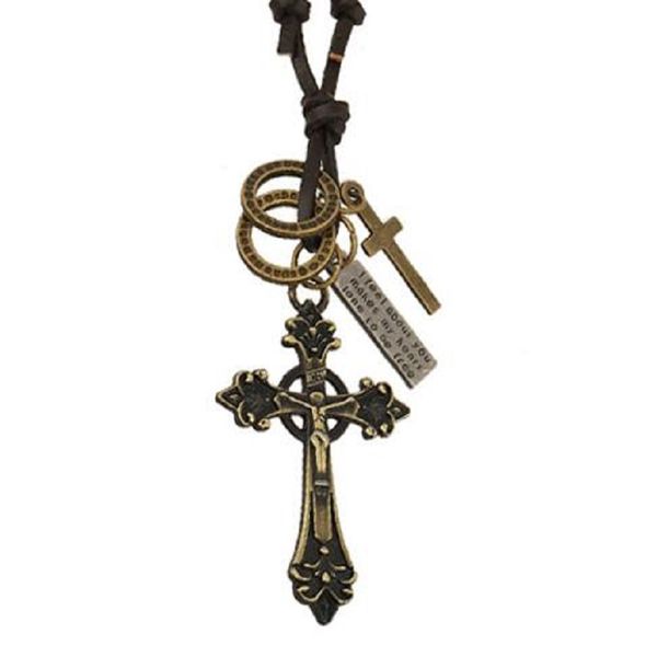long chain leather necklace adjustable, antique gold-color jesus cross necklace & pendants chunky choker necklace for men colar, Silver
long chain leather necklace adjustable, antique gold-color jesus cross necklace & pendants chunky choker necklace for men colar, Silver