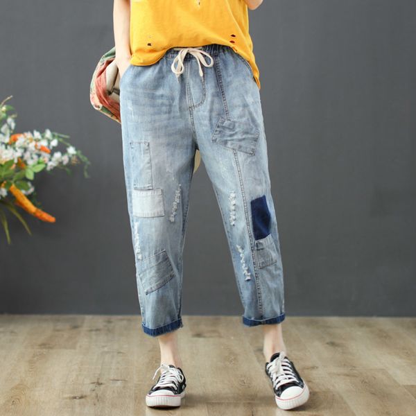 high waist jeans woman summer patchwork denim pants capri jeans for women ripped hole harem pants female, Blue
high waist jeans woman summer patchwork denim pants capri jeans for women ripped hole harem pants female, Blue