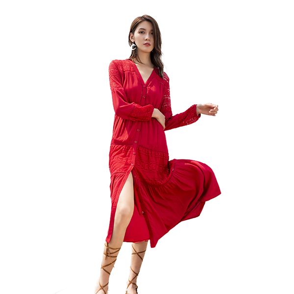 2019 summer and autumn new women's lace stitching solid color long-sleeved v-neck fashion dress, Black;gray
2019 summer and autumn new women's lace stitching solid color long-sleeved v-neck fashion dress, Black;gray