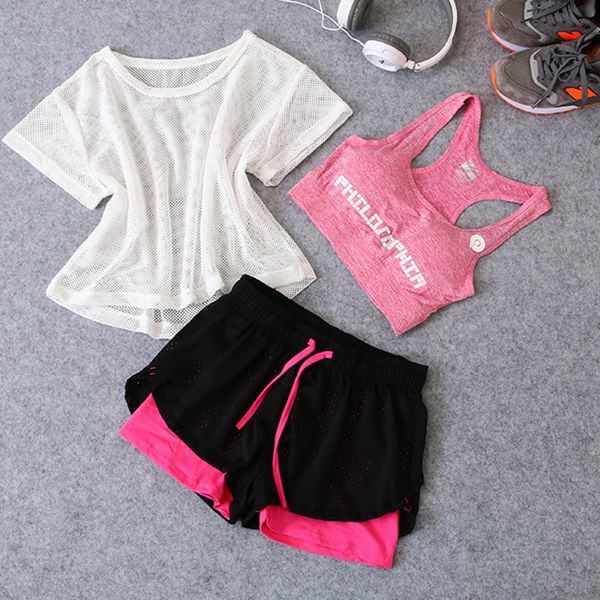 women running yoga 3pcs suit sport t-shirt+bra +shorts female gym jogging sport set, White;red
women running yoga 3pcs suit sport t-shirt+bra +shorts female gym jogging sport set, White;red