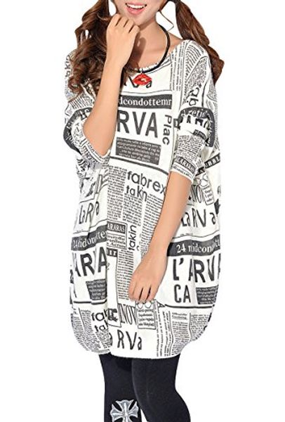 ellazhu women baggy newspaper print knit pullover dress onesize sz25, Black;gray