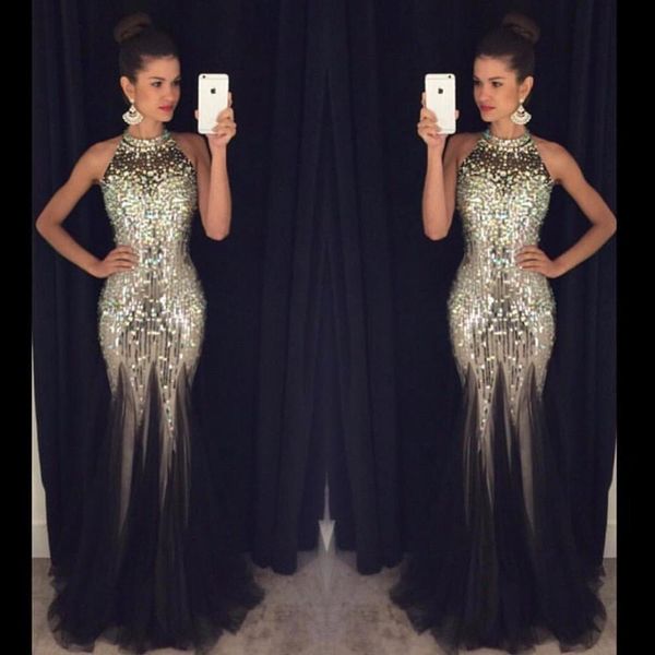2019 new backless prom dresses mermaid halter marjor beads sparkle gold sequined long formal evening party gowns party queen dresses, Black
2019 new backless prom dresses mermaid halter marjor beads sparkle gold sequined long formal evening party gowns party queen dresses, Black