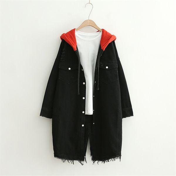 hooded denim jacket women windbreaker long jeans jacket women black coat oversized spring autumn loose harajuku outerwear female, Black;brown
hooded denim jacket women windbreaker long jeans jacket women black coat oversized spring autumn loose harajuku outerwear female, Black;brown