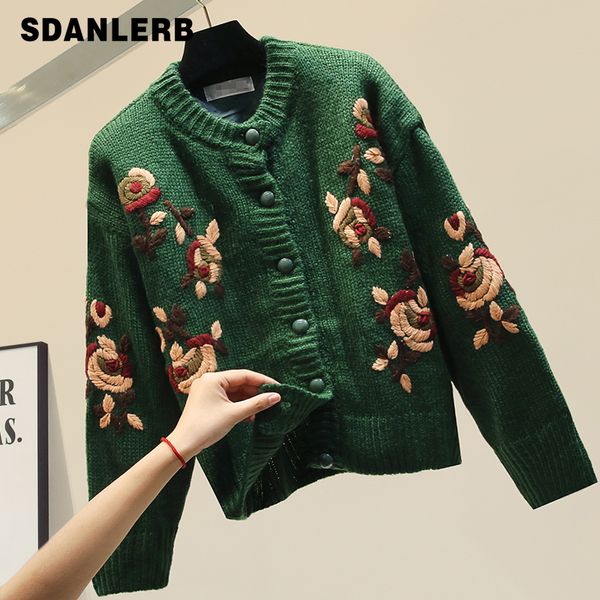 sweater cardigan women 2019 new winter knitting thickened embroidery flower loose cardigan short coat women's clothing knitwear, White
sweater cardigan women 2019 new winter knitting thickened embroidery flower loose cardigan short coat women's clothing knitwear, White