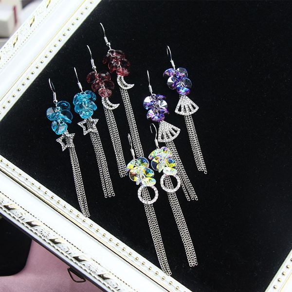 shiny moon star crystal tassel earrings temperament shine fresh long earrings party birthday gift, Silver
shiny moon star crystal tassel earrings temperament shine fresh long earrings party birthday gift, Silver