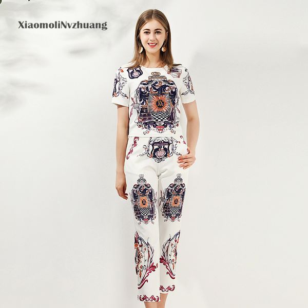 xiaomoli fashion show designer suit women's suit short sleeve retro pattern printing pullover pants suit 2 sets 2020, White
xiaomoli fashion show designer suit women's suit short sleeve retro pattern printing pullover pants suit 2 sets 2020, White