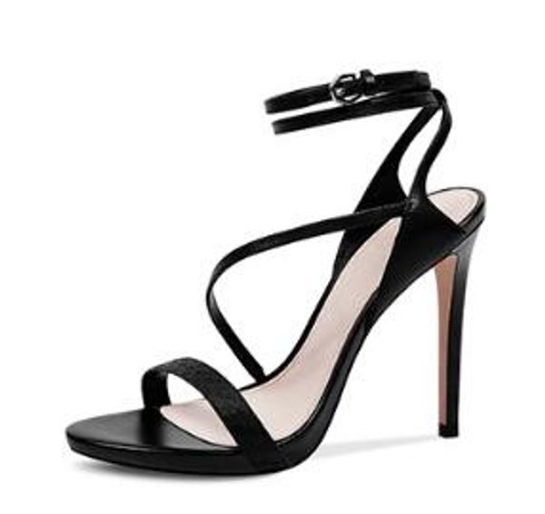women's leather heels, one word strap buckle sandals, leather heels, size: 34-40, black