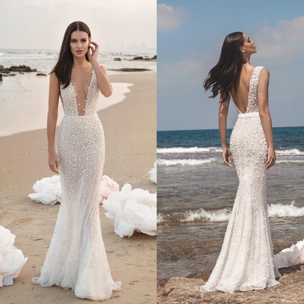 bohemian mermaid modest wedding dresses tulle lace applique pears formal dress backless sleeveless floor length bridal gowns, White
bohemian mermaid modest wedding dresses tulle lace applique pears formal dress backless sleeveless floor length bridal gowns, White