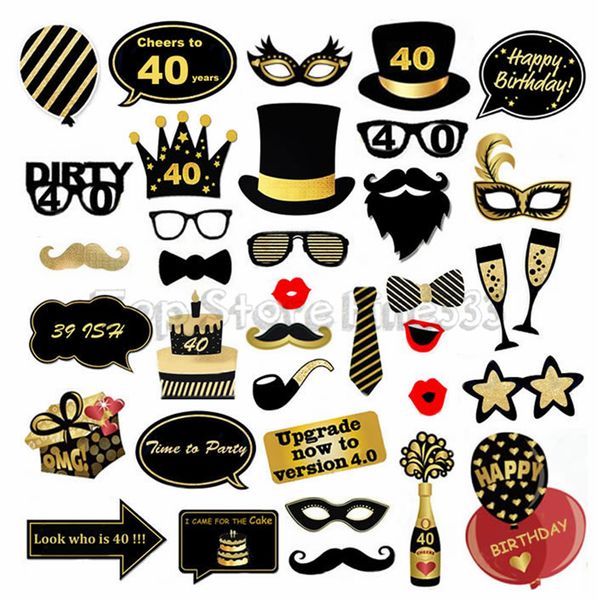 35pcs Party Supplies Birthday Party Toys Birthday Decoration Accessories Funny Paper Beard Supplies For 16/18/21/30/40/50/60 Years Old
