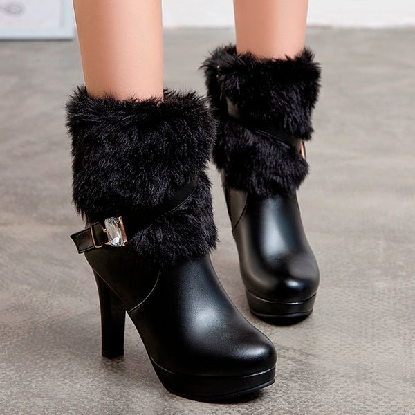 buckle strap ankle boots for women round toe square heel platform winter boots women furry faux fur chaussures femme, Black
buckle strap ankle boots for women round toe square heel platform winter boots women furry faux fur chaussures femme, Black