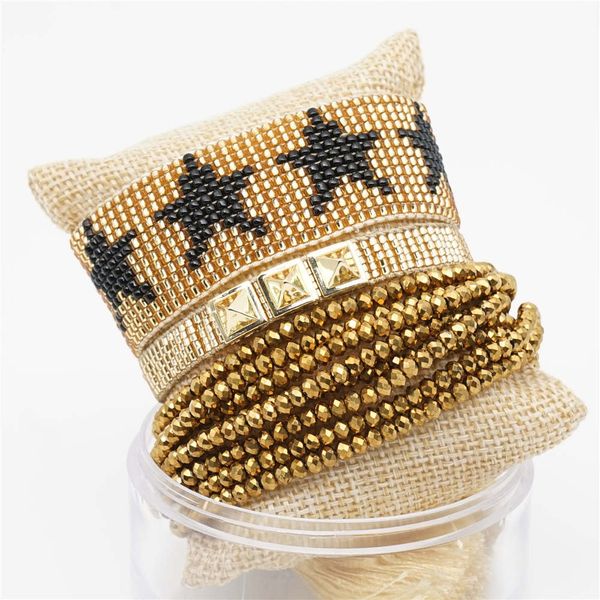new arrival handmade five-pointed star tassel mix knot bracelet set 3 bracelets woven by gold color miyuki seed beads rivets punk jewelry, Golden;silver
new arrival handmade five-pointed star tassel mix knot bracelet set 3 bracelets woven by gold color miyuki seed beads rivets punk jewelry, Golden;silver