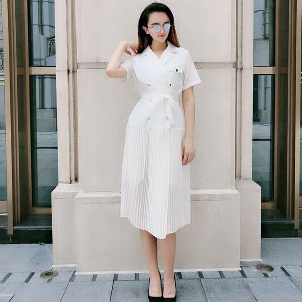 casual dresses ladies short sleeve lapel double breasted lace up chiffon french style knee length qualities slim female pleated, Black;gray
casual dresses ladies short sleeve lapel double breasted lace up chiffon french style knee length qualities slim female pleated, Black;gray