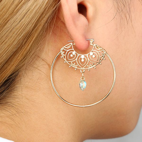 bohemian waterdrop crystal hoop earrings fashion round circle gold hollow earring women jewelry accessories gifts, Golden;silver
bohemian waterdrop crystal hoop earrings fashion round circle gold hollow earring women jewelry accessories gifts, Golden;silver