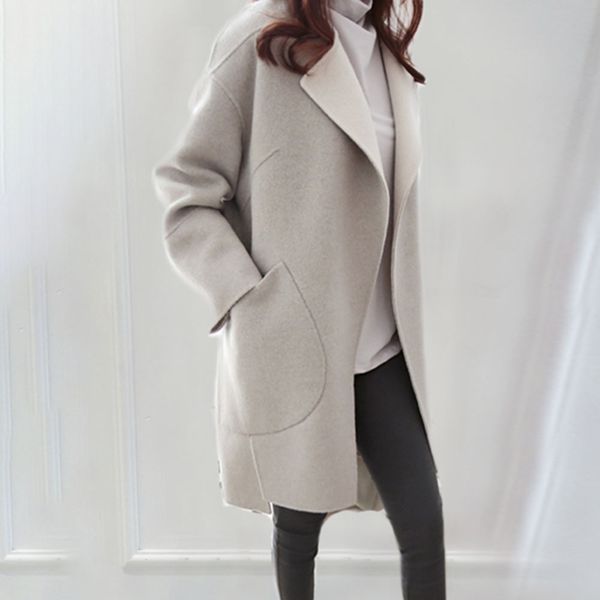 autumn long wool blends women solid gray retro slim office ladies causal winter overcoat korean style basic outwear minimalist, Black
autumn long wool blends women solid gray retro slim office ladies causal winter overcoat korean style basic outwear minimalist, Black
