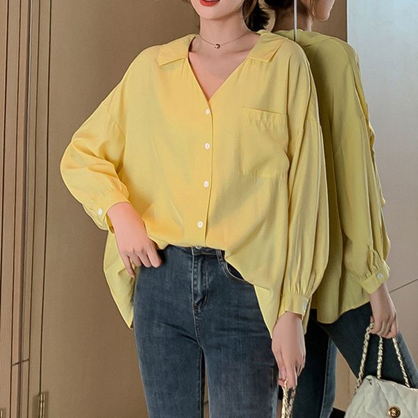 new 2020 big sizes spring blouses pockets v neck oversized blouse women long sleeve shirt korean shirts plus size blusas, White 
new 2020 big sizes spring blouses pockets v neck oversized blouse women long sleeve shirt korean shirts plus size blusas, White