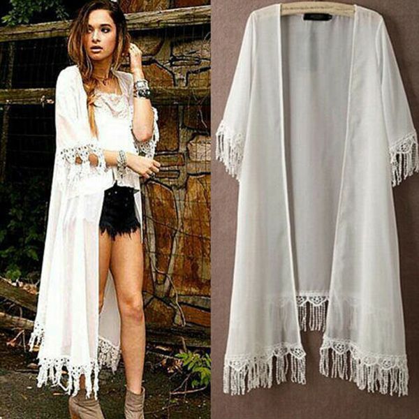 women chiffon shirts lace tassels sun protective cover up coats for summer nyz shop, White
women chiffon shirts lace tassels sun protective cover up coats for summer nyz shop, White