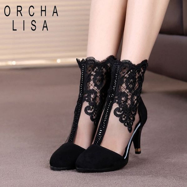 orcha lisa sweet women summer clear mesh boots 7cm high heel floral ankle boots party office shoes botas mujer pluz size 42, Black
orcha lisa sweet women summer clear mesh boots 7cm high heel floral ankle boots party office shoes botas mujer pluz size 42, Black