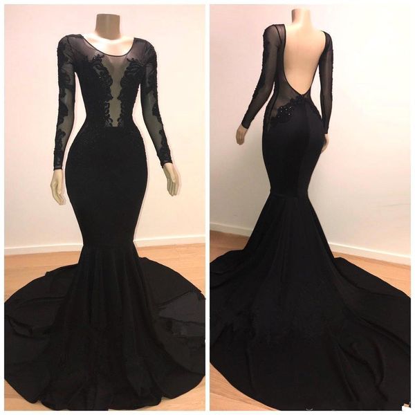 black long sleeves mermaid prom dresses 2019 sheer tulle lace applique backless sweep train formal party evening gowns bc0872
black long sleeves mermaid prom dresses 2019 sheer tulle lace applique backless sweep train formal party evening gowns bc0872