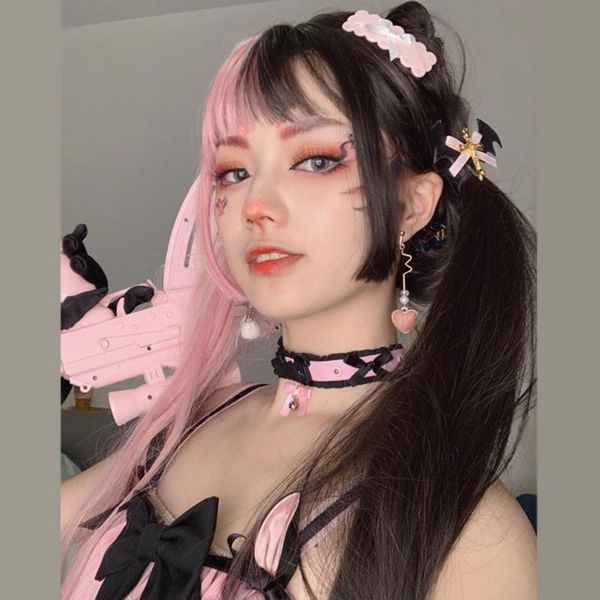 2019 new wig female air bangs long straight hair yin and yang color black powder two-color chemical fiber hood wholesale
2019 new wig female air bangs long straight hair yin and yang color black powder two-color chemical fiber hood wholesale