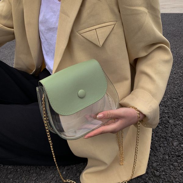 2020 spring and summer new ladies shoulder bag korean version semi-circular transparent saddle bag women's chain crossbody
2020 spring and summer new ladies shoulder bag korean version semi-circular transparent saddle bag women's chain crossbody