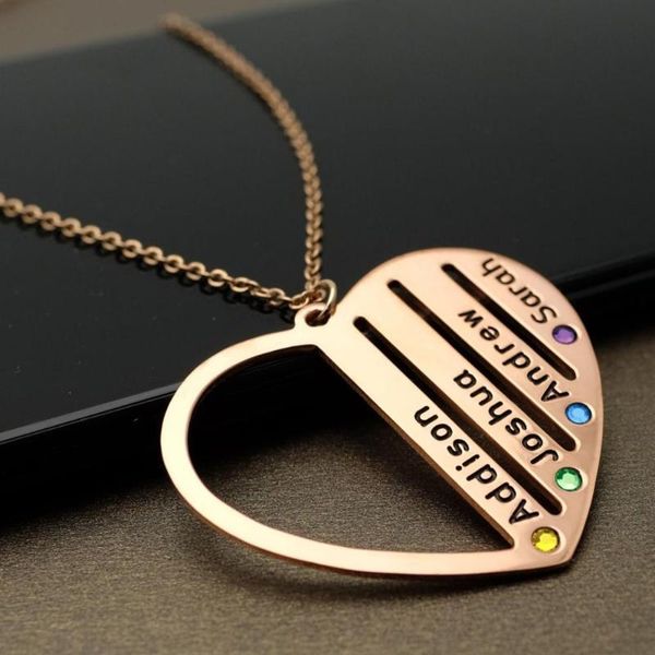 personalized family name necklace gift for mom grandma birthstone nameplate jewelry heart name pendant, Silver