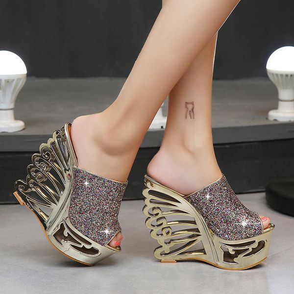 designer wedge sandals 15cm ultra high heels sequins lady wedding shoes gold silver color size 35-38, Black
designer wedge sandals 15cm ultra high heels sequins lady wedding shoes gold silver color size 35-38, Black