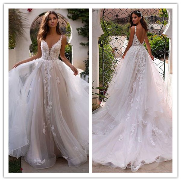 bohemian lace wedding dresses deep v-neck tulle beach bridal gown robe de mariee country long tail wedding dress, White
bohemian lace wedding dresses deep v-neck tulle beach bridal gown robe de mariee country long tail wedding dress, White