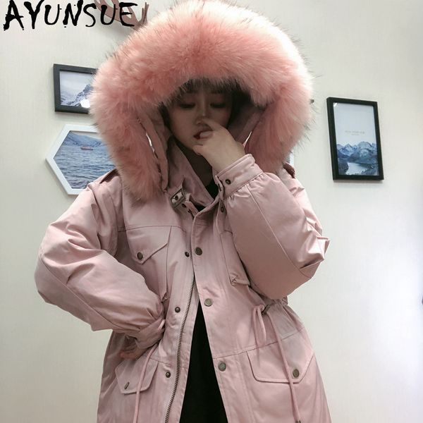 women's down & parkas ayunsue winter jacket hooded white duck coat female fashion big fur collar chaquetas de mujer kj2820, Black
women's down & parkas ayunsue winter jacket hooded white duck coat female fashion big fur collar chaquetas de mujer kj2820, Black
