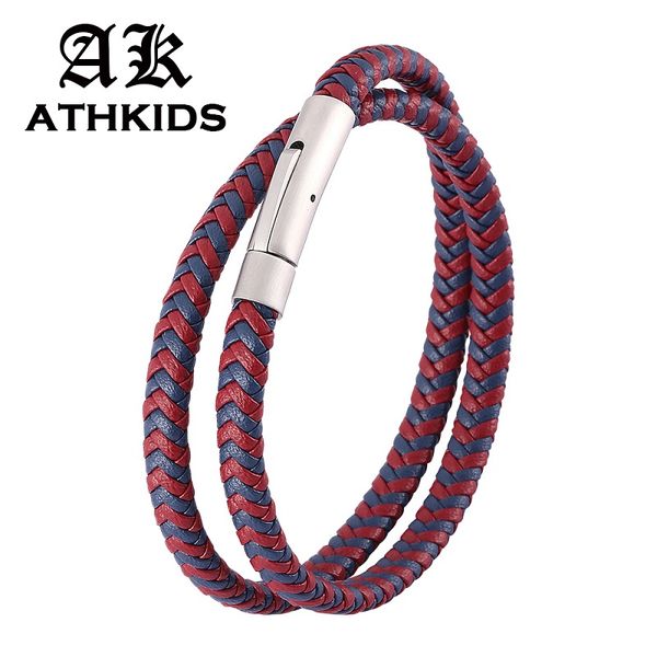 fashion blue red mix braided leather double layer bracelet stainless steel snaps men women jewelry gifts pd0495, Golden;silver
fashion blue red mix braided leather double layer bracelet stainless steel snaps men women jewelry gifts pd0495, Golden;silver