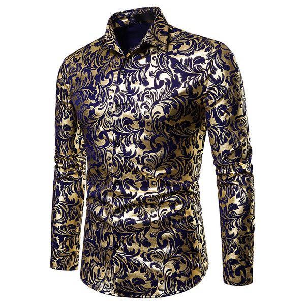 men autumn slim hipster luxury black gold bronzing printed long sleeve shirt wedding party male dress shirts camisa masculina, White;black
men autumn slim hipster luxury black gold bronzing printed long sleeve shirt wedding party male dress shirts camisa masculina, White;black