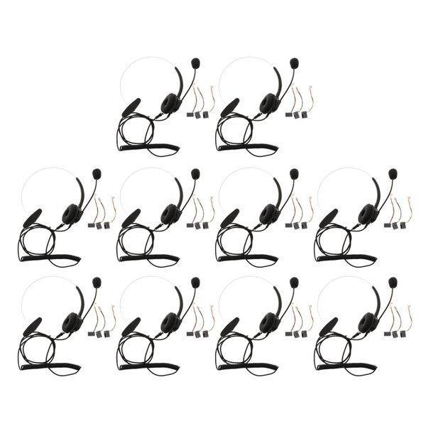 call center monaural office phone headset & coiled cable rj9 plug 10x