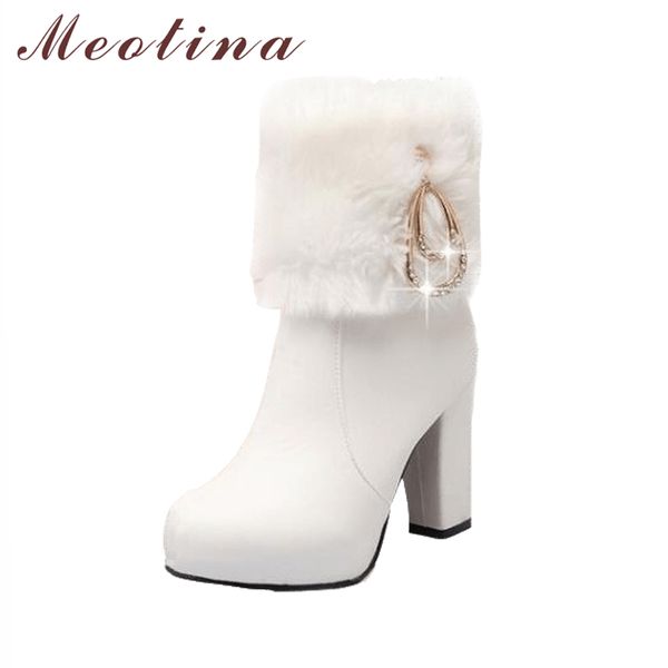 meotina winter thick heels boots mid calf boots fur platform high heel crystal zipper warm shoes autumn white, Black
meotina winter thick heels boots mid calf boots fur platform high heel crystal zipper warm shoes autumn white, Black