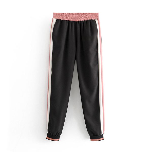 women elegant casual pants patchwork side stripe elastic waist pockets female sweet fashion trousers pantalones, Black;white
women elegant casual pants patchwork side stripe elastic waist pockets female sweet fashion trousers pantalones, Black;white