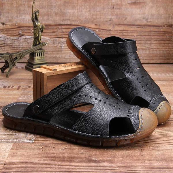 2020 new men's lether sandals male drive tpr casual handmade stitching slipper summer rubber sole beach shoes, Black
2020 new men's lether sandals male drive tpr casual handmade stitching slipper summer rubber sole beach shoes, Black