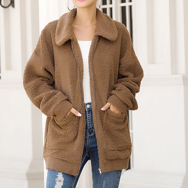 wenyujh 2019 women's coat lapel fleece fuzzy faux shearling zipper pockets loose coat outdoor sport causal party winter, Black
wenyujh 2019 women's coat lapel fleece fuzzy faux shearling zipper pockets loose coat outdoor sport causal party winter, Black
