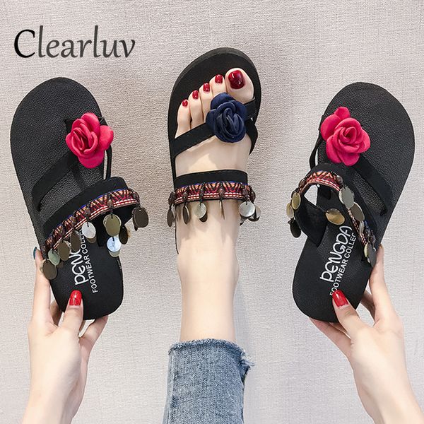 summer flip flops flowers clip toe tassel sequins thick bottom wedges slippers fashion beach shoes ethnic style sandalsc1237, Black
summer flip flops flowers clip toe tassel sequins thick bottom wedges slippers fashion beach shoes ethnic style sandalsc1237, Black