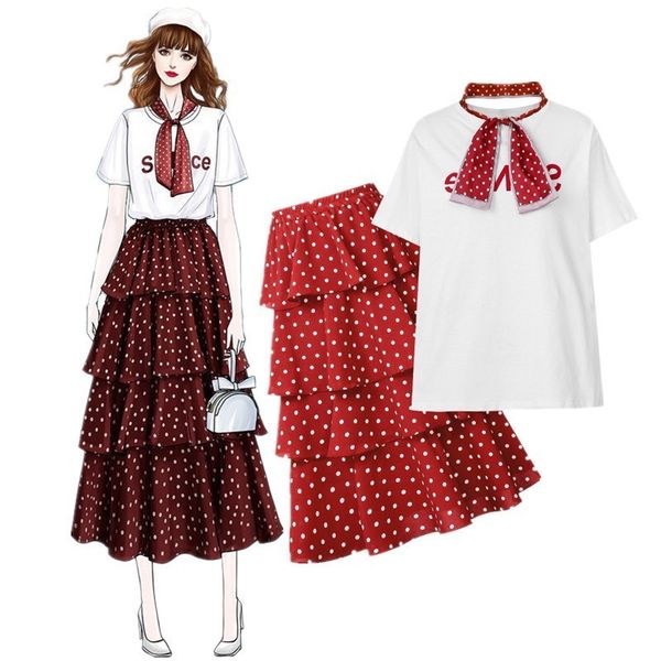 summer women 3 pieces sets princess style letter print t shirt + scarf + polka dot layer cake skirt set kawaii girls suit s-2xl, White
summer women 3 pieces sets princess style letter print t shirt + scarf + polka dot layer cake skirt set kawaii girls suit s-2xl, White
