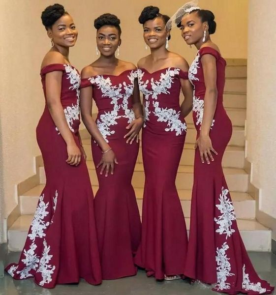 african off shoulders burgundy with white appliques bridesmaid dresses backless mermaid maid of honor gowns wedding guest dress, White;pink
african off shoulders burgundy with white appliques bridesmaid dresses backless mermaid maid of honor gowns wedding guest dress, White;pink