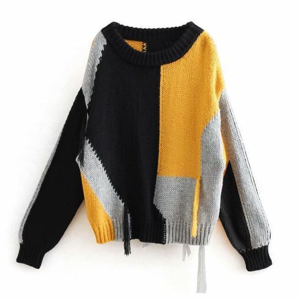 autumn winter round collar pullovers tassel sweater hit color spliced knitting sweater korean fashion top, White;black
autumn winter round collar pullovers tassel sweater hit color spliced knitting sweater korean fashion top, White;black