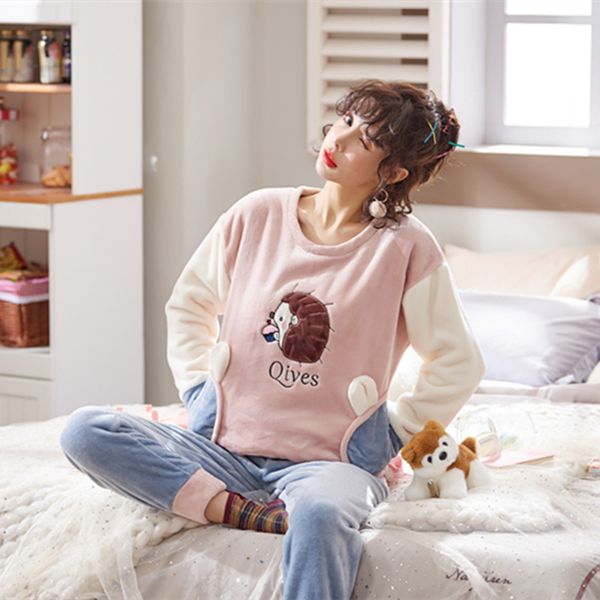 women's plush flannel thick warm sweet pajamas coral velvet cartoon kawaii college nightie 2018 winter pants women home clothes, Blue;gray
women's plush flannel thick warm sweet pajamas coral velvet cartoon kawaii college nightie 2018 winter pants women home clothes, Blue;gray